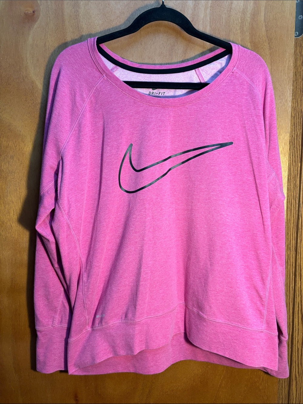 Nike Pink Dri-FIT Scoop-Neck Sweatshirt with Black Swoosh